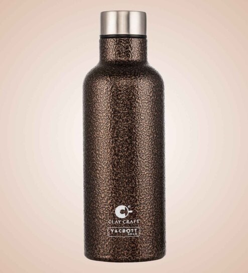 Clay Craft Vacbott Melissa SS Lid Single Walled Non Insulated Water Bottle, 1100 ml (Antq Gold) Steel Water Bottles for School, Office, Home, Gym, Water Bottle for Men Leakproof, Rust free Steel Bottle