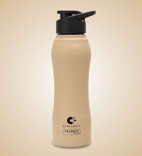 Clay Craft Vacbott Neo SS Lid Single Walled Non Insulated Water Bottle, 1000 ml (Beige) Steel Water Bottles for School, Office, Home, Gym, Water Bottle for Men Leakproof, Rust free Steel Bottle