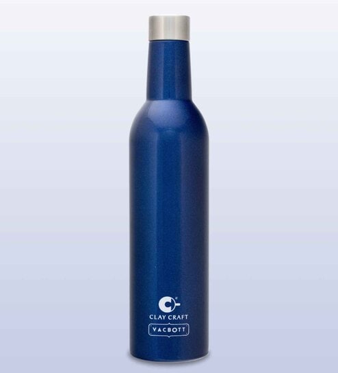 Clay Craft Vacbott Vaccum Bottle, Ivy Wine Insulated Double Walled 24 Hours Hot and Cold Water Bottle - 1 Piece -800 ml (Blue) Steel Bottles for School, Office, Home, Gym, Leakproof, Rust free