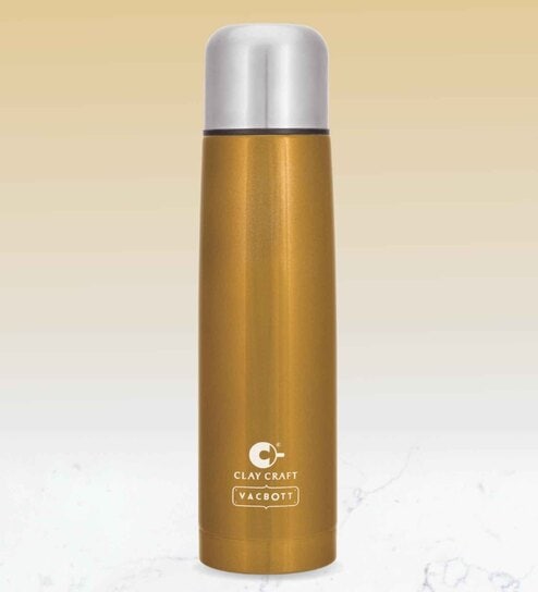 Clay Craft Vacbott Vaccum Bottle, Terra Double Walled 24 Hours Hot and Cold Water Bottle, 1000ml (Gold) Steel Water Bottles for School, Office, Home, Gym, Leakproof, Rust Free Steel Bottle