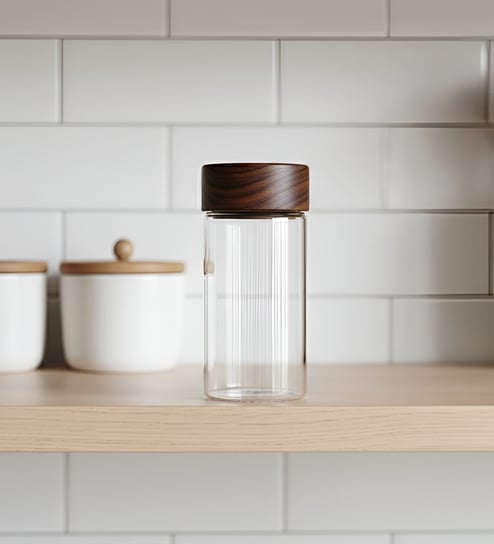 Clear 120 ml Borosilicate Glass Storage Jar with Airtight Acacia Wood Lid