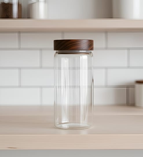 Clear 1500 ml Borosilicate Glass Storage Jar with Airtight Acacia Wood Lid