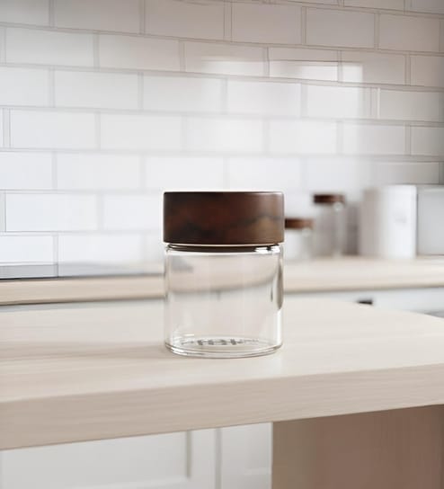 Clear 75 ml Borosilicate Glass Storage Jar with Airtight Acacia Wood Lid