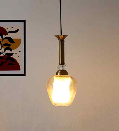 Clear Amber Glass Hanging Lamp