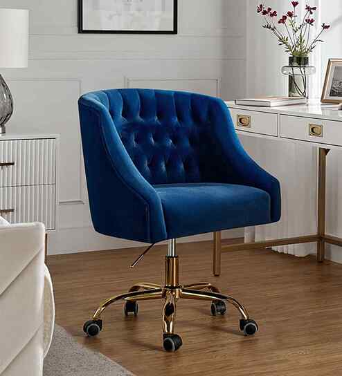 Clemence Velvet Fabric Guest Chair In Navy Blue Colour
