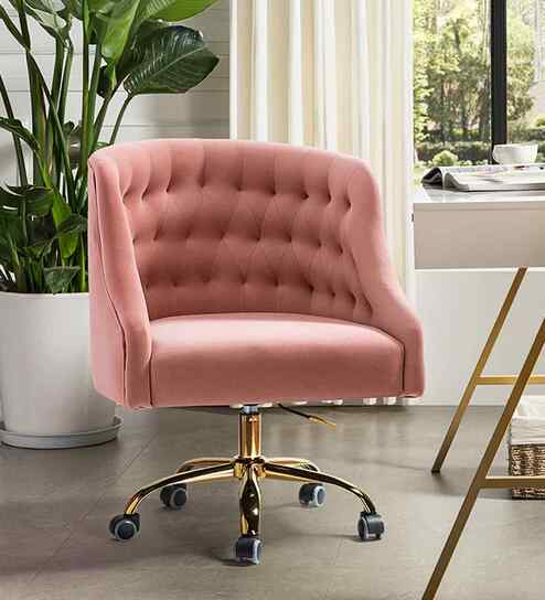 Clemence Velvet Fabric Guest Chair In Pink Colour