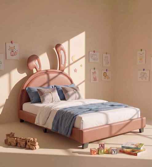 Cloud Hopper Leatherette Kids Twin Bed With Box Storage In Pink Colour