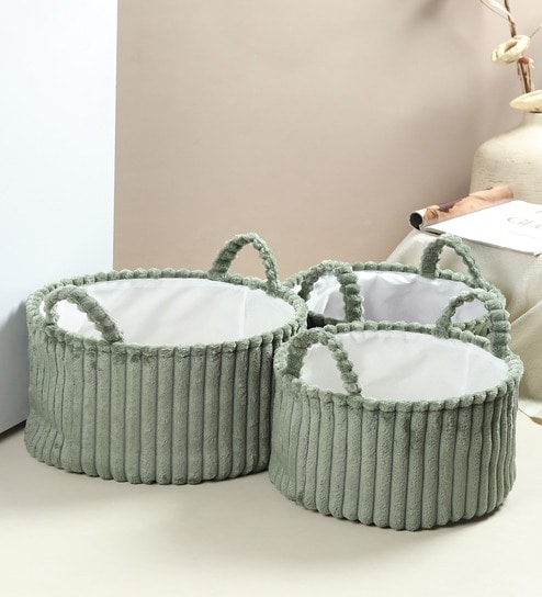 Cloud Weave Cloth Basket Squashy Green Set Of 3