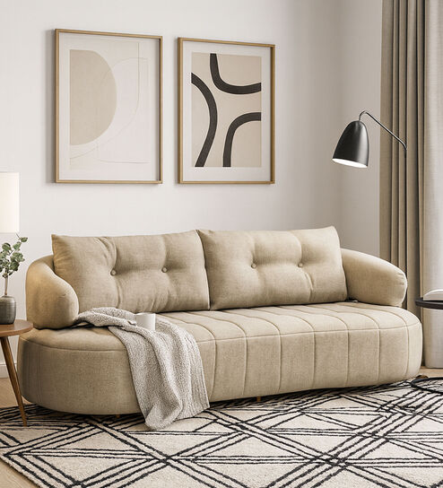 CloudFlex Fabric Three Seater Sofa in Beige Colour