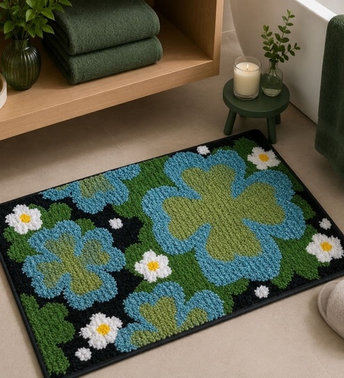 Green Clover Colorful Floral Bath Mat (40x60 CM)