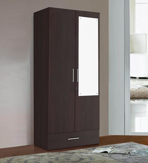 Clover Ii Two Door Wardrobe With Mirror Extrenal Drawer In Wyoming Maple Finish By Unicos