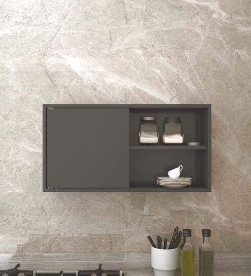 Cluster Wall Mount Kitchen Cabinet in Dark Grey Color