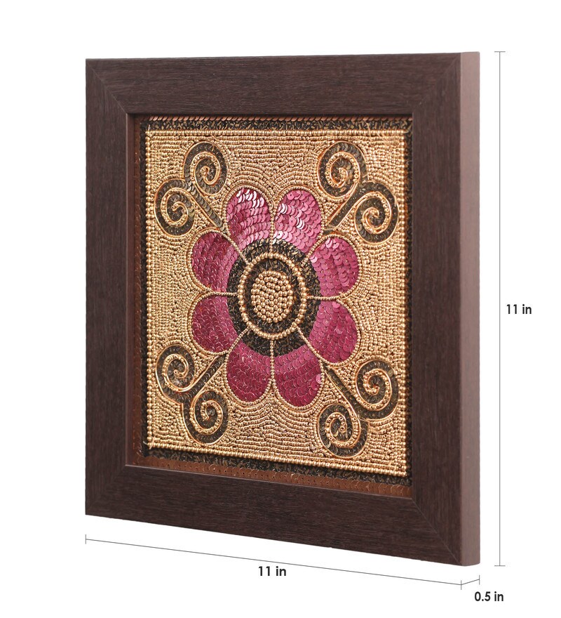 Buy Pink Beads on Canvas Board 11 x 0.5 x 11 Inch Flower Framed Wall Art by ClasiCraft Online