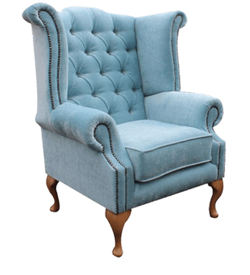 Buy Classic Chesterfield High back Wing Chair with Nailhead Trim in Sky
