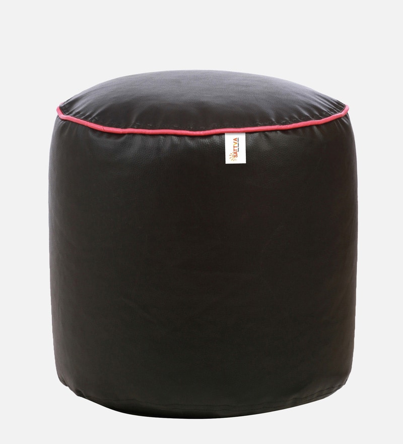 Buy Classic Round Pouffe With Beans In Black Colour by Sattva Online