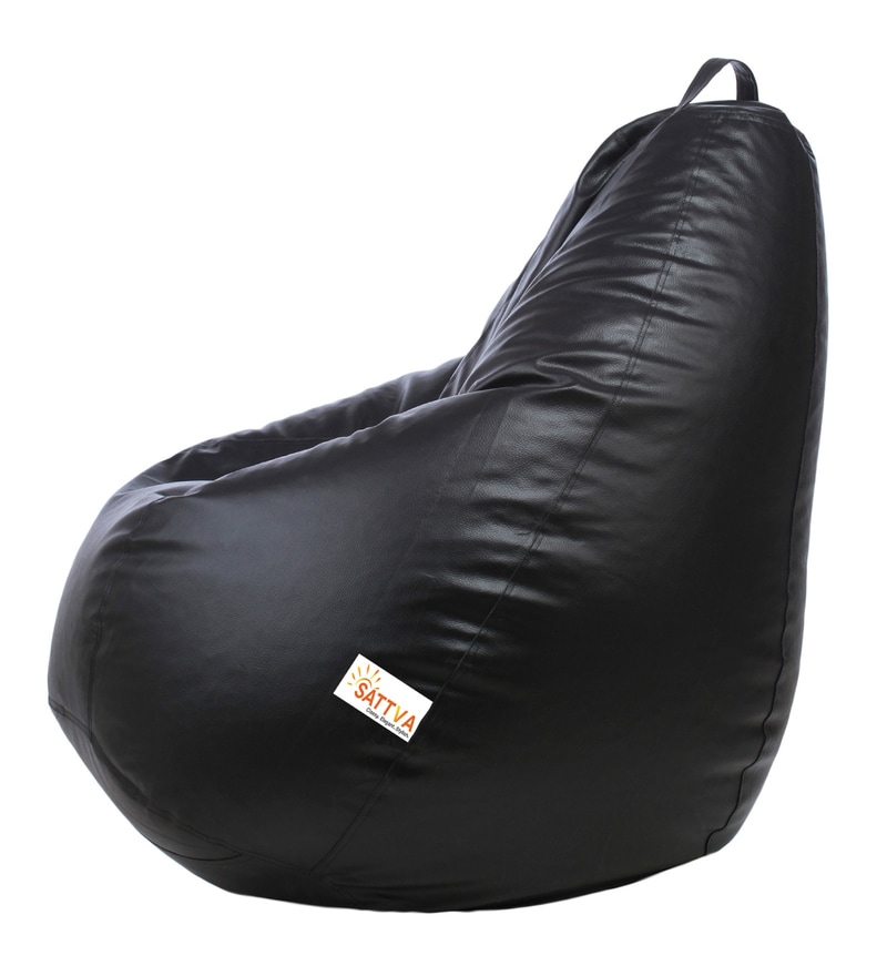 Buy Classic XXXL Leatherette Bean Bag with Beans in Black Colour by ...