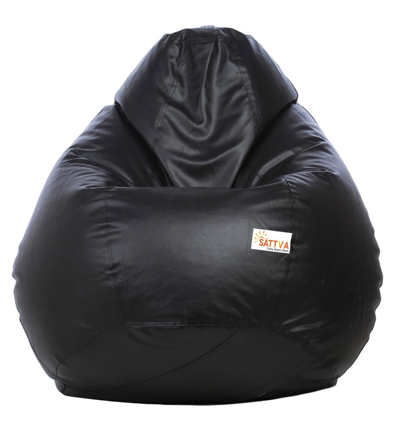Buy Classic XXXL Leatherette Bean Bag with Beans in Black Colour by