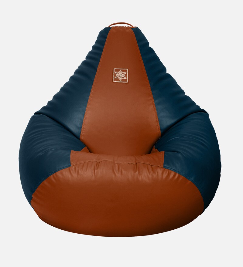 Buy Classic XL Bean Bag with Beans in Blue and Tan Colour by
