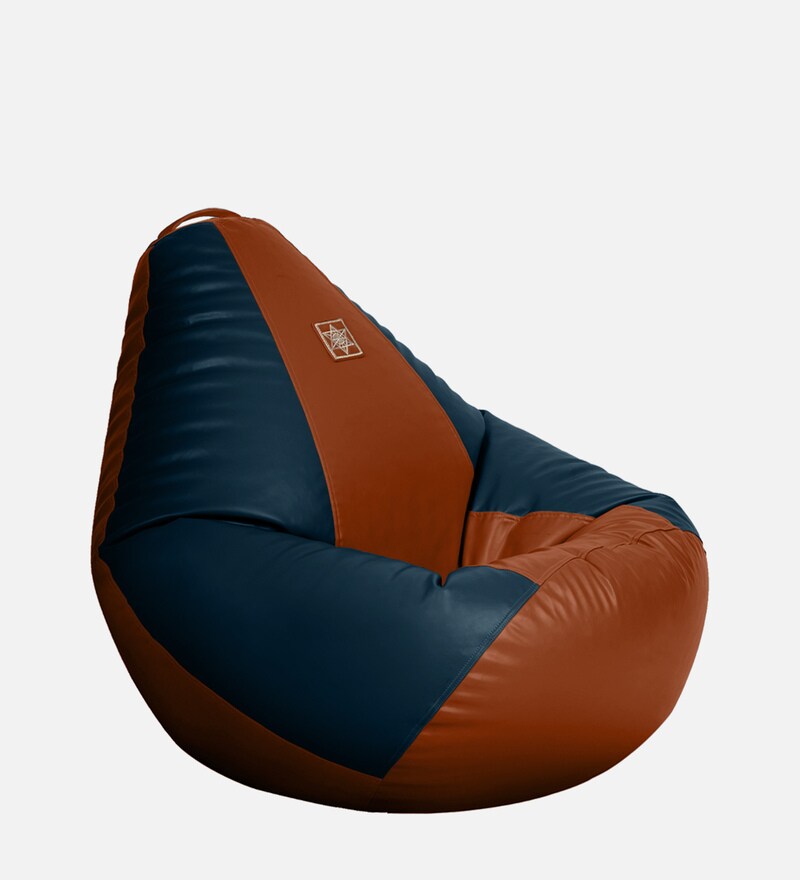 Buy Classic XL Bean Bag with Beans in Blue and Tan Colour by Online Bean Bags with