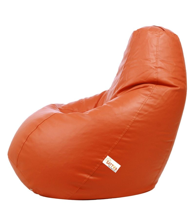 Buy Classic XXL Leatherette Bean Bag with Beans in Orange Colour by Sattva Online Bean Bags