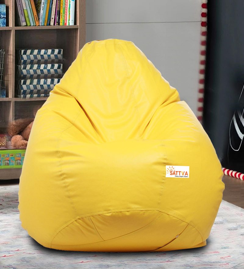 Buy Classic XXL Bean Bag with Beans in Yellow Colour by Sattva Online