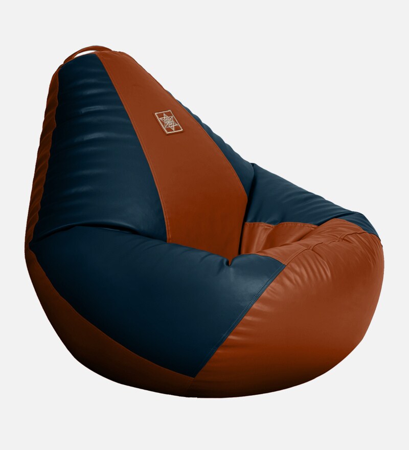 Buy Classic XXL Leatherette Bean Bag Cover in Blue & Tan Colour by