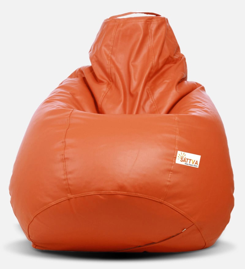 Buy Classic XXL Leatherette Bean Bag with Beans in Orange Colour by Sattva Online Bean Bags