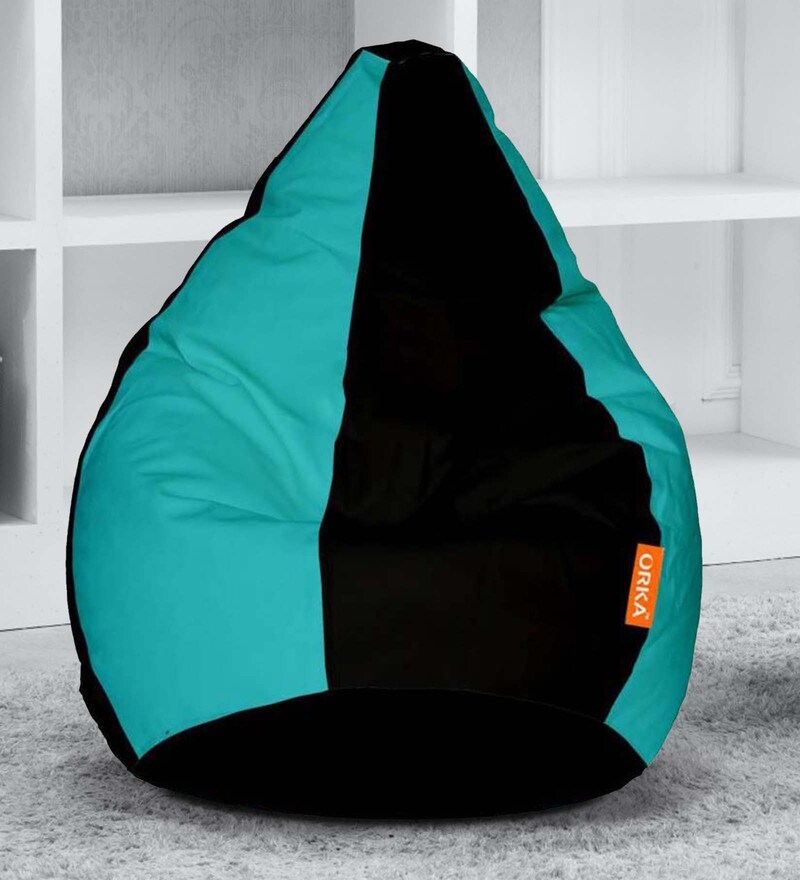 Buy Classic XXL Bean Bag with Beans in Teal & Black Colour by Orka