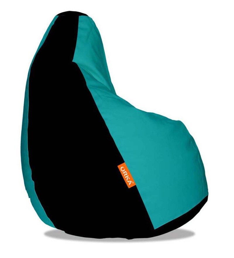 Buy Classic XXL Bean Bag with Beans in Teal & Black Colour by Orka