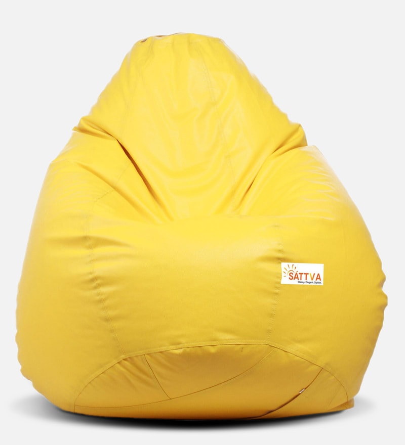 Buy Classic XXL Bean Bag with Beans in Yellow Colour by Sattva Online