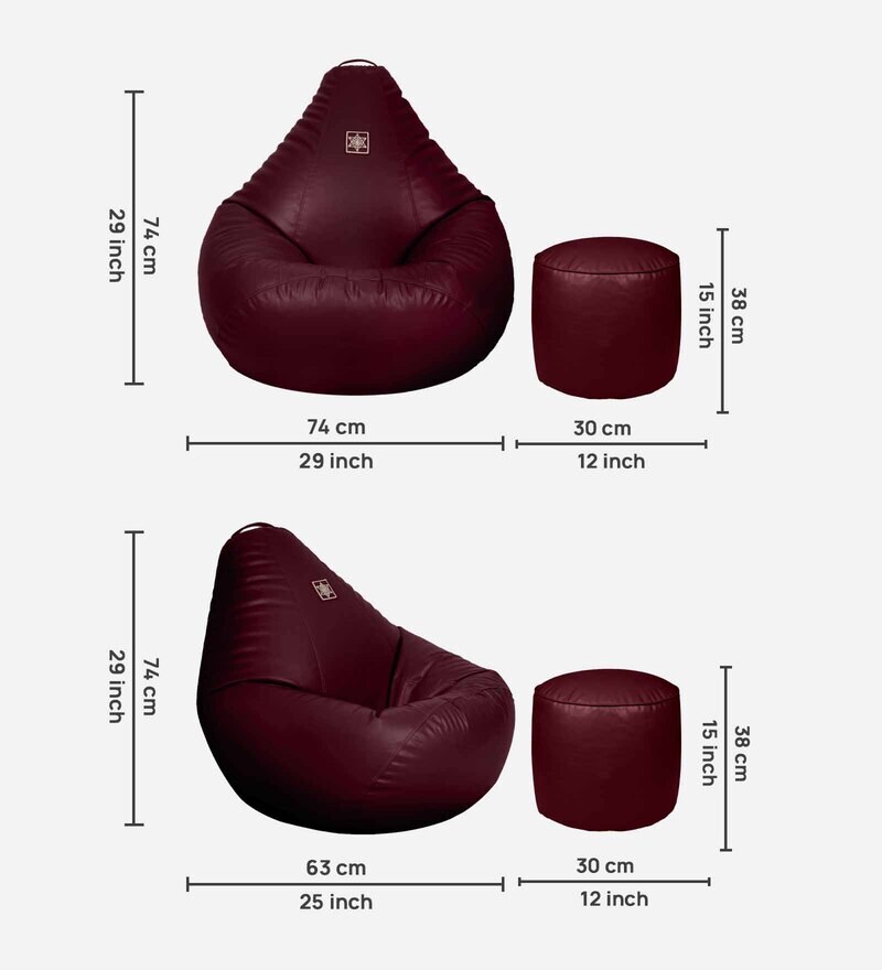 Buy Classic XXL Bean Bag with Beans with Round Pouffe in Wine Colour by