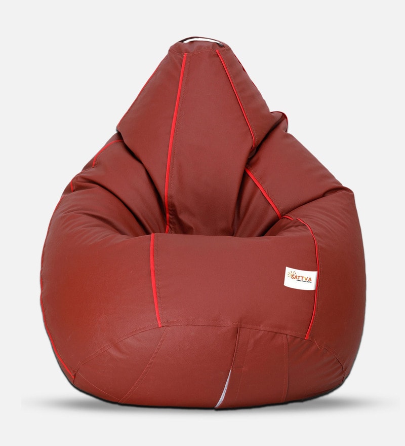 Buy Classic XXXL Bean Bag with Beans in Tan Colour with Red Piping by