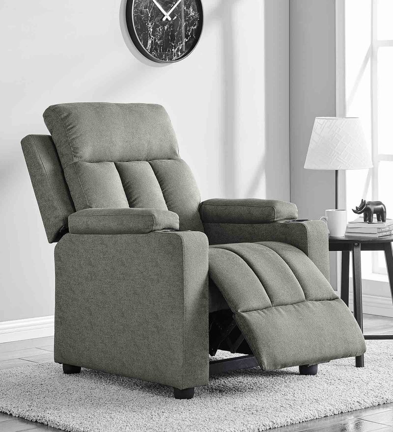 Buy Classy Fabric Manual 1 Seater Recliner in Grey Colour by Bantia