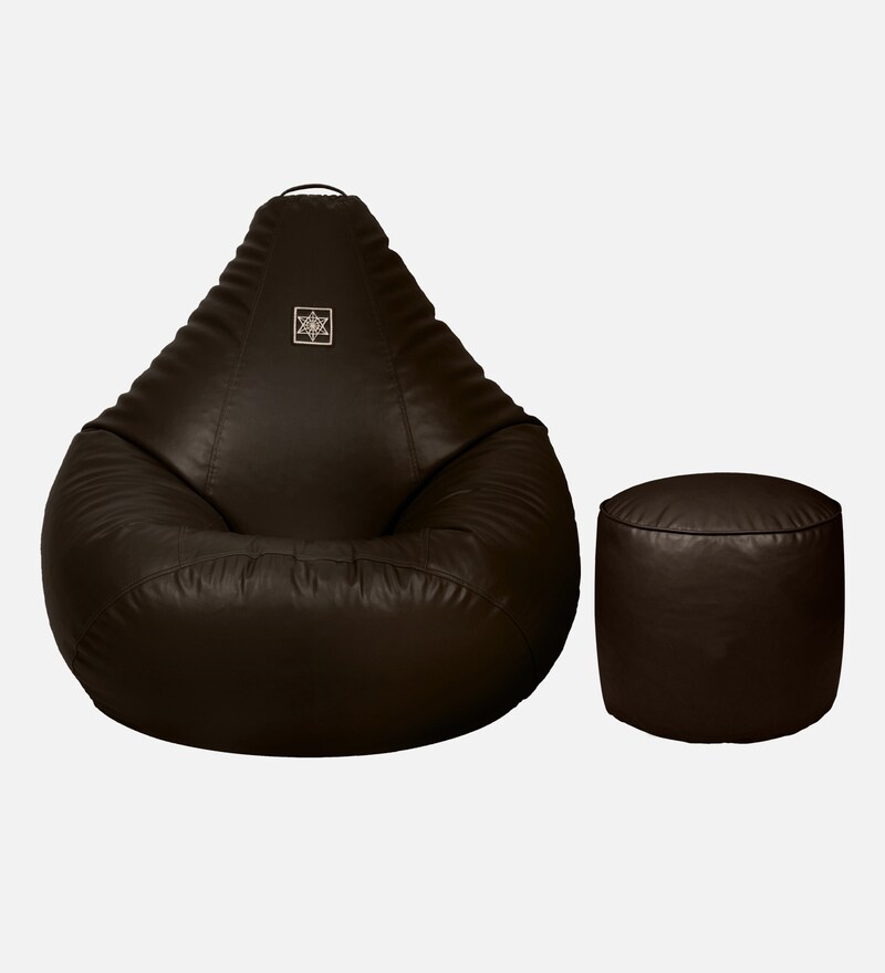 Buy Classy XXL Leatherette Bean Bag Cover in Brown Colour with Pouffe cover by Online