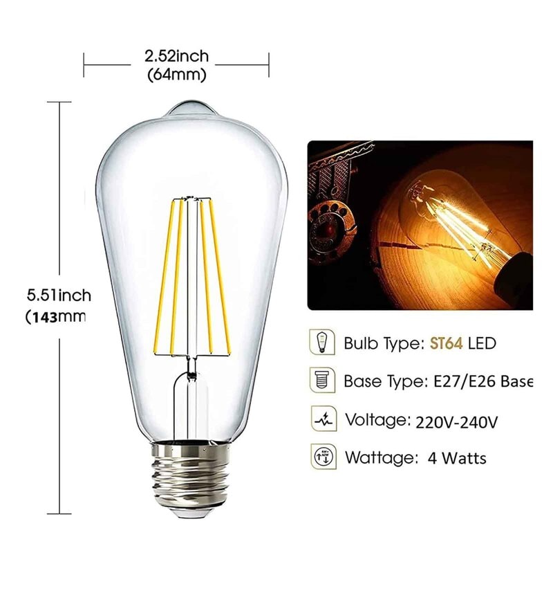 Buy 4 Watt Pear Shaped Filament Bulb (Pack of 8) by Homesake Online Filament Bulbs Filament