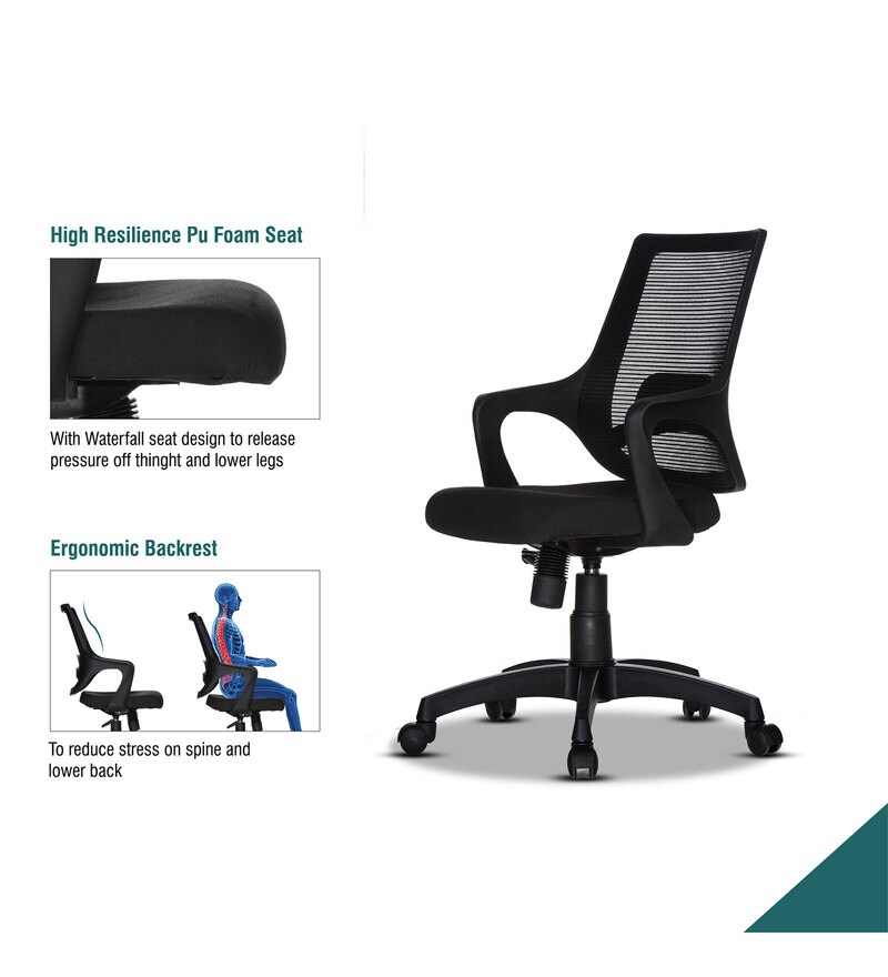Buy Clio Mid Back Ergonomic Office Chair in Black Colour by Teal Online Mid Back Ergonomic