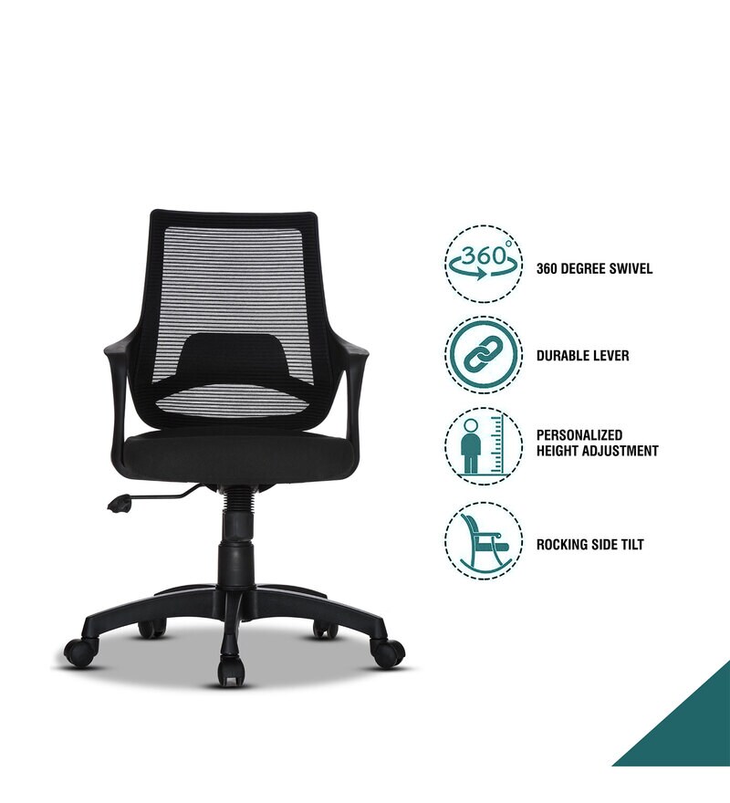 Buy Clio Mid Back Ergonomic Office Chair in Black Colour by Teal Online Mid Back Ergonomic