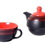 Clancy Black & Red Ceramic (Set of 2) Tea Pot & Tea Cup Set