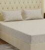 Beige Abstract 180 TC Polyester Double Size Bedsheet With 2 Pillow Covers
