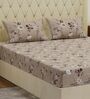 Beige Floral 180 TC Polyester Double Size Bedsheet With 2 Pillow Covers