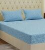 Blue Floral 180 TC Polyester Double Size Bedsheet With 2 Pillow Covers