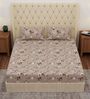 Beige Floral 180 TC Polyester Double Size Bedsheet With 2 Pillow Covers