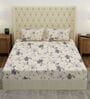 Cream Floral 180 TC Polyester Double Size Bedsheet With 2 Pillow Covers