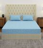 Blue Floral 180 TC Polyester Double Size Bedsheet With 2 Pillow Covers