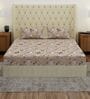 Beige Floral 180 TC Polyester Double Size Bedsheet With 2 Pillow Covers