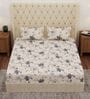 Cream Floral 180 TC Polyester Double Size Bedsheet With 2 Pillow Covers