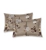 Beige Floral 180 TC Polyester Double Size Bedsheet With 2 Pillow Covers