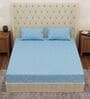Blue Floral 180 TC Polyester Double Size Bedsheet With 2 Pillow Covers
