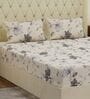 Cream Floral 180 TC Polyester Double Size Bedsheet With 2 Pillow Covers