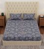 Blue Leaf 180 TC Polyester Double Size Bedsheet With 2 Pillow Covers